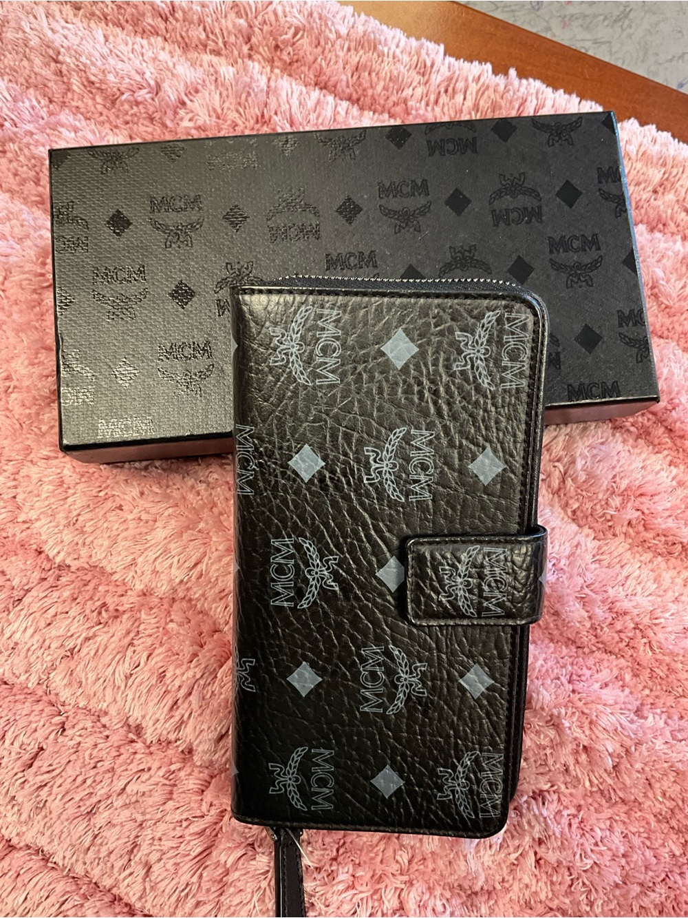 MCM Black Monogram Zip Around Wallet